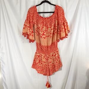 Raga Anthropologie XS Romper – Red & Orange Boho Paisley Print